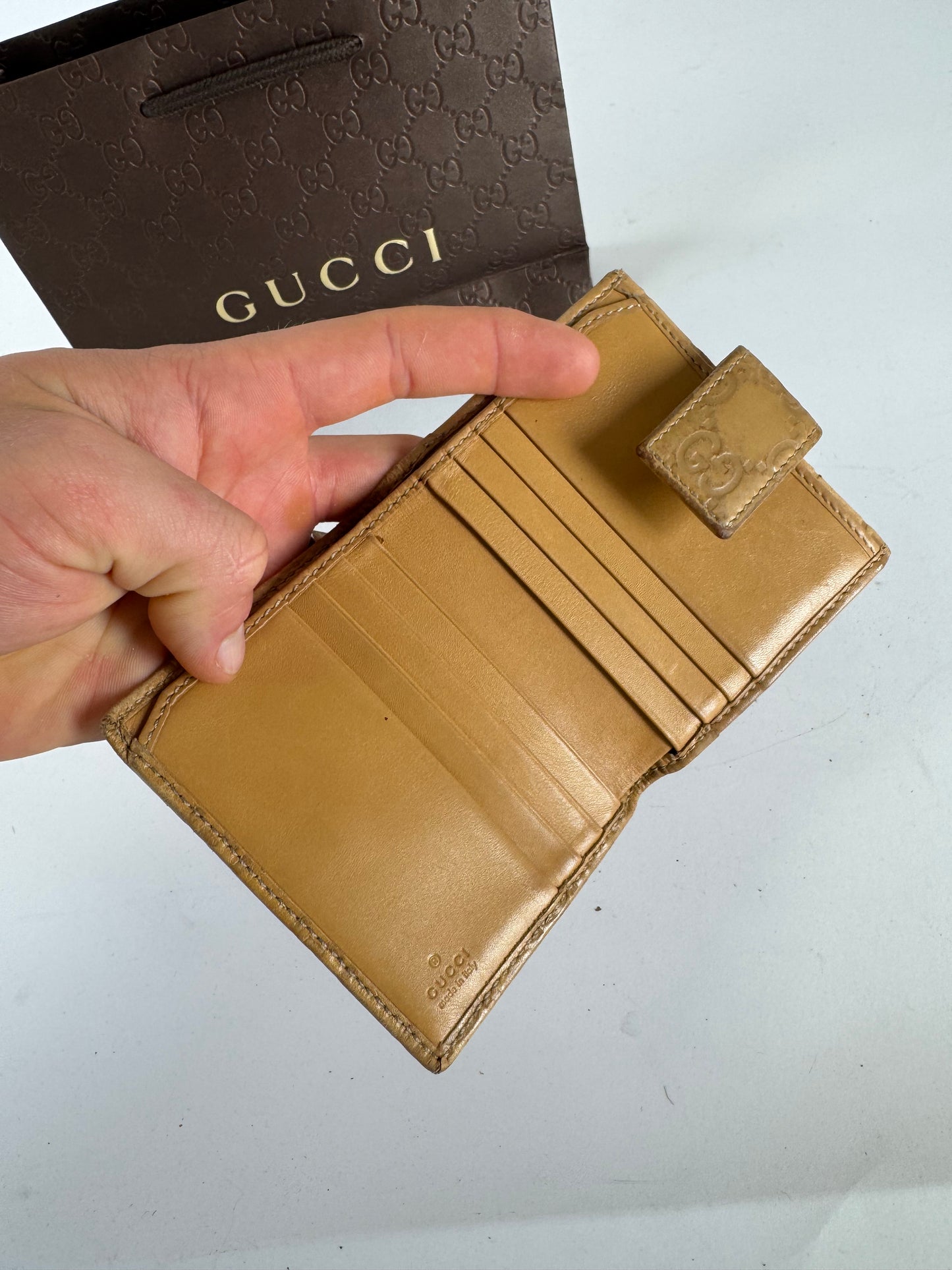 Vintage Gucci Monogram Leather wallet gold