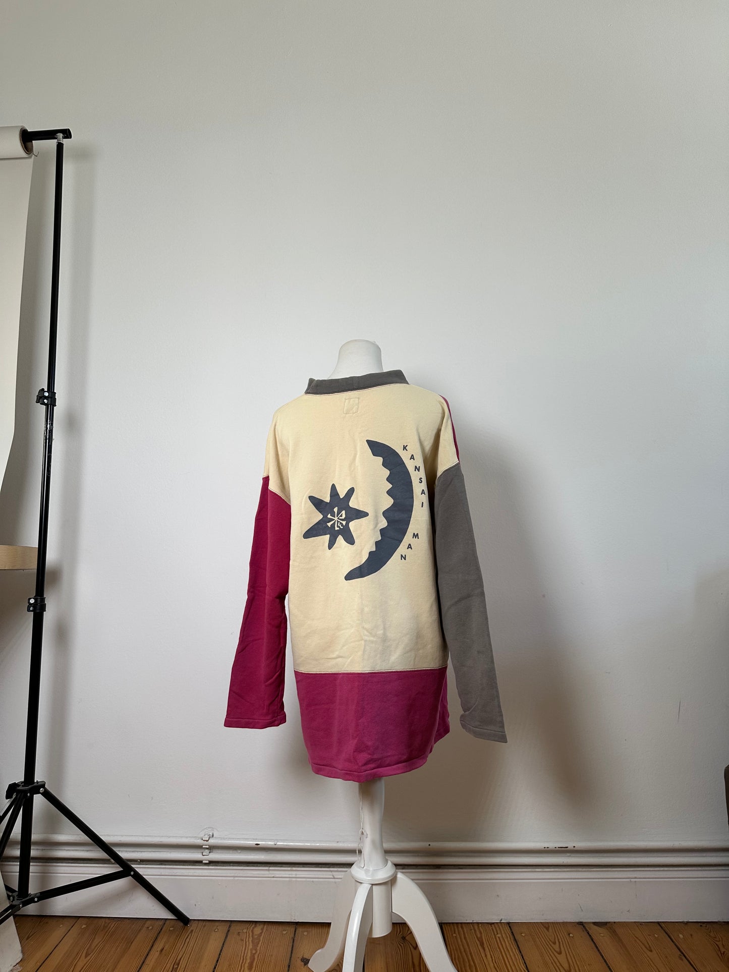 Vintage Kansai Yamamoto Men's Cotton Pullover Cream Rust Grey M