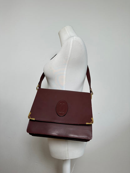 Vintage Cartier Leather Multiway Bag Burgundy