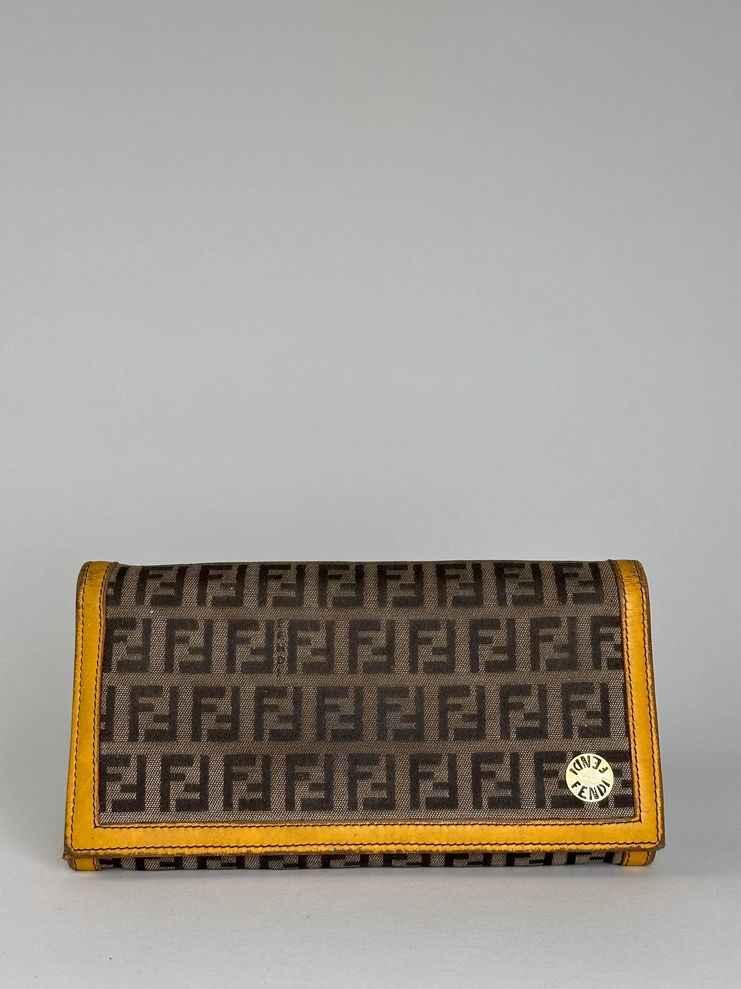 Vintage Fendi FF Monogram Canvas Wallet Brown Yellow