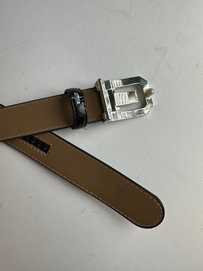 Vintage Lanvin Snake Emblossed Leather Belt Black