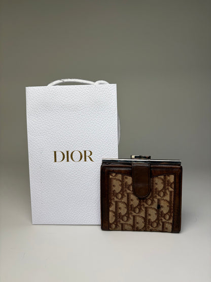 Vintage Dior Oblique Canvas Wallet Brown Beige Silver