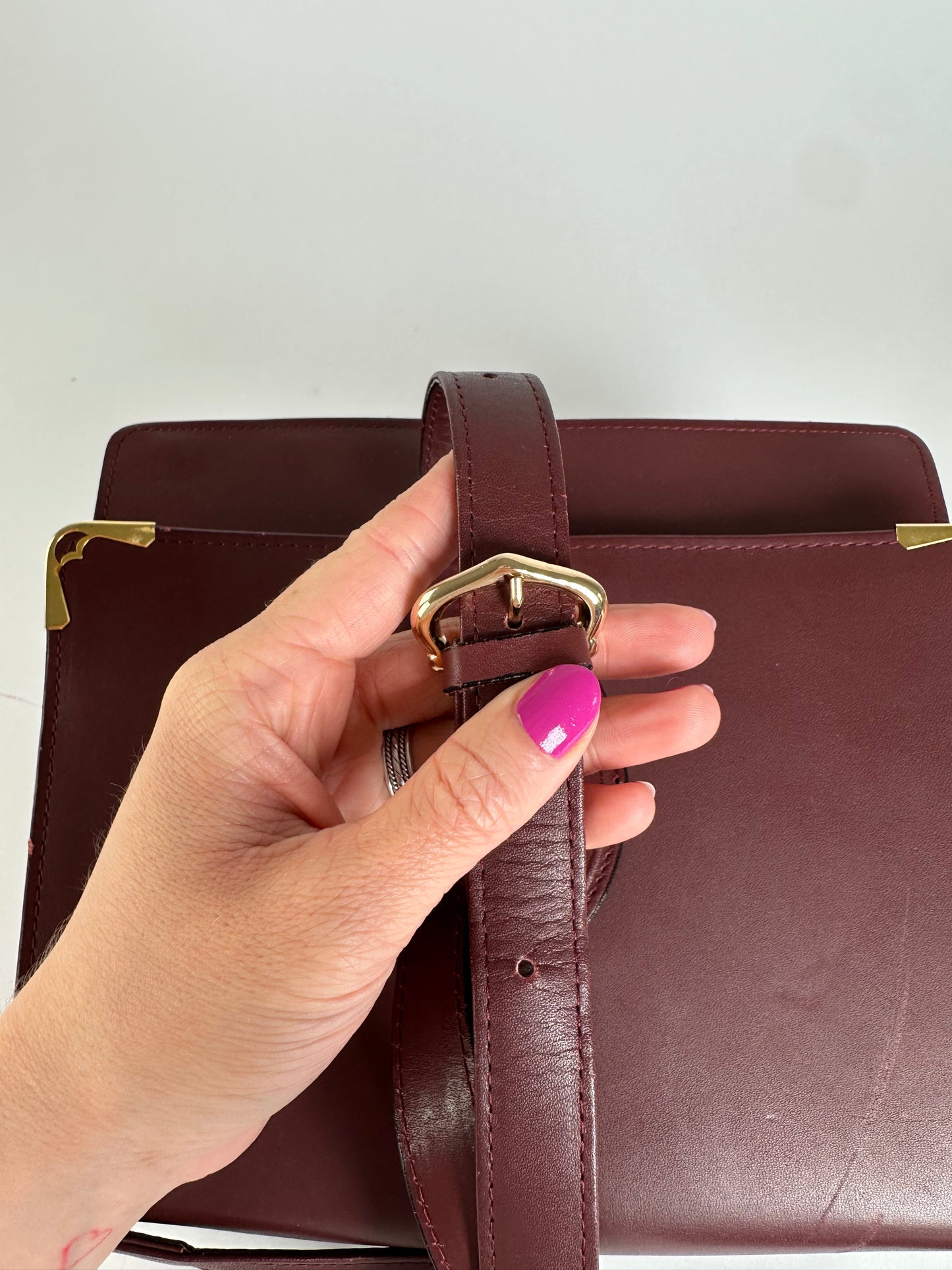 Vintage Cartier Leather Multiway Bag Burgundy