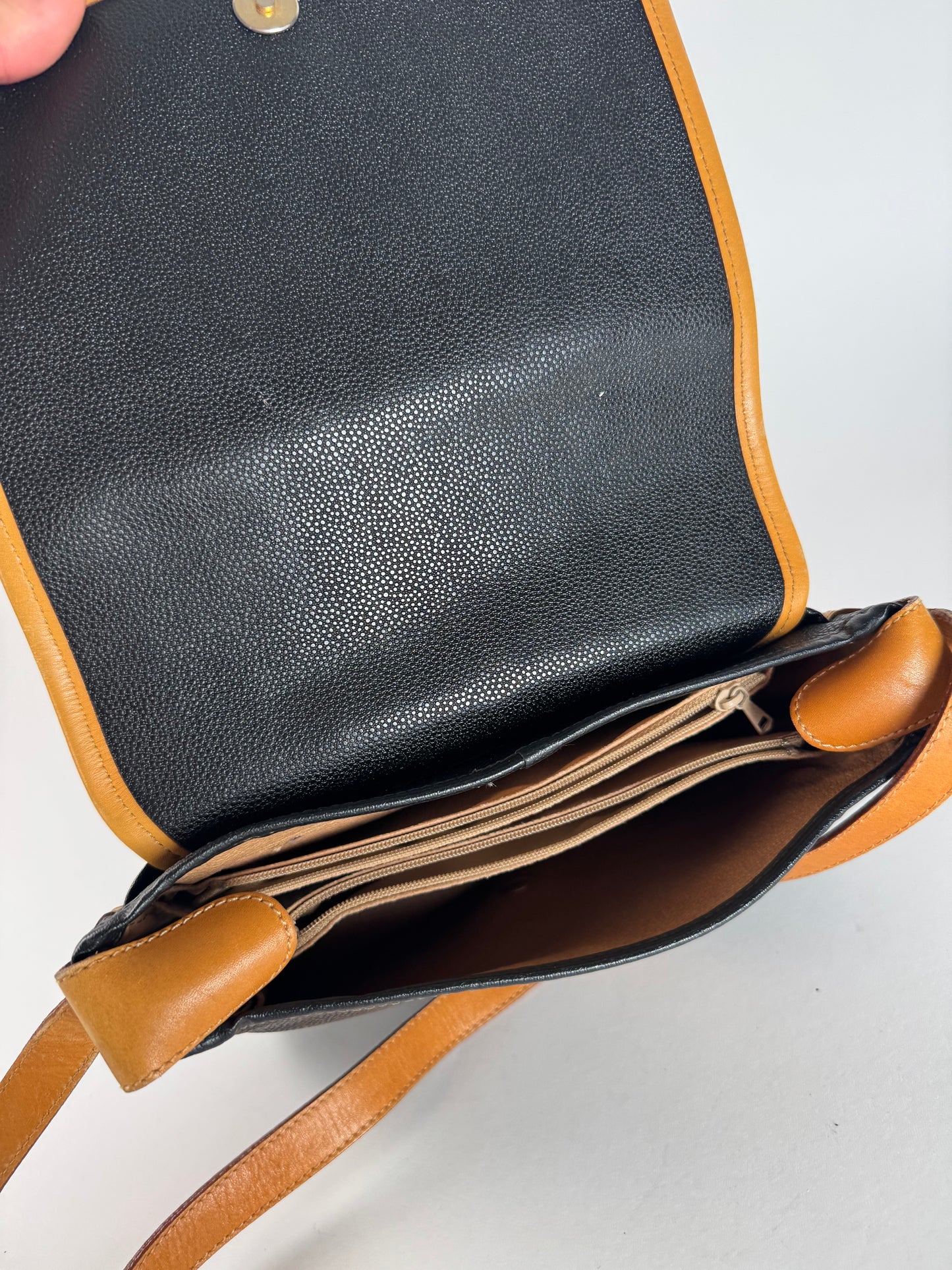 Vintage Courreges Leather Shoulder Crossbody bag Black Brown