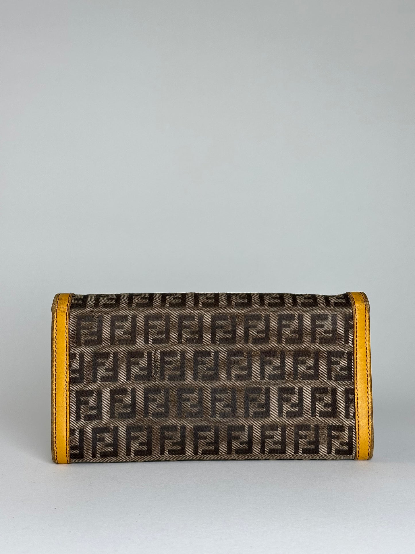 Vintage Fendi FF Monogram Canvas Wallet Brown Yellow