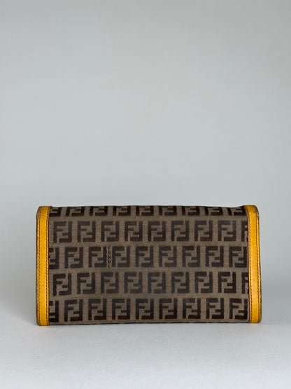 Vintage Fendi FF Monogram Canvas Wallet Brown Yellow