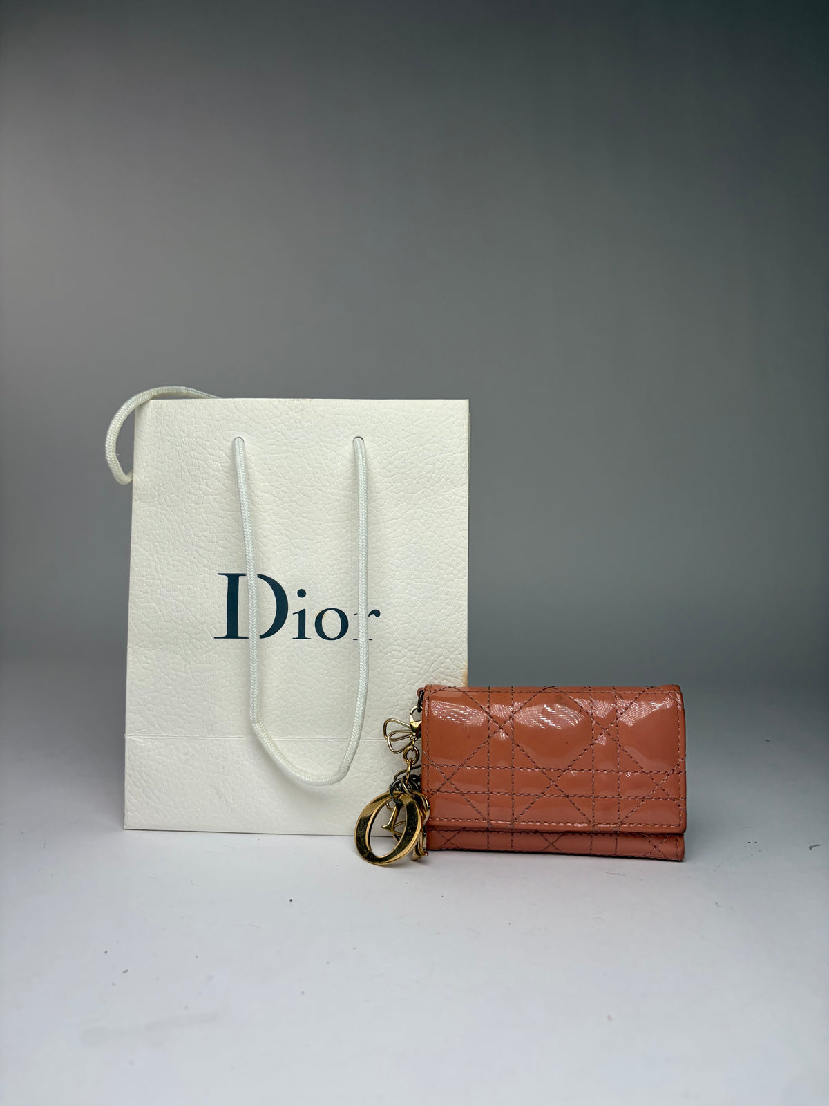 Vintage Dior Cannage Patent Keyring Wallet 1943 Peach