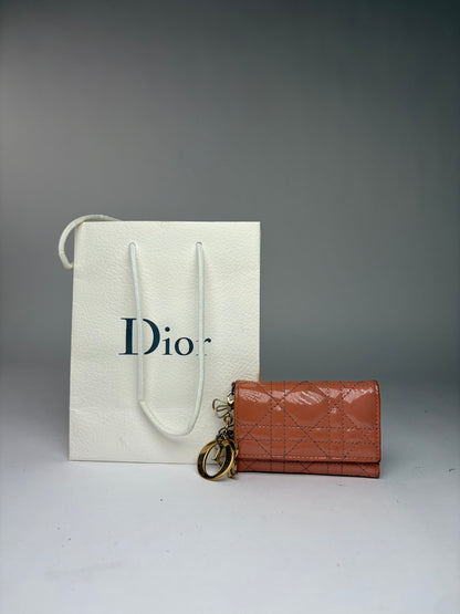 Vintage Dior Cannage Patent Keyring Wallet 1943 Peach