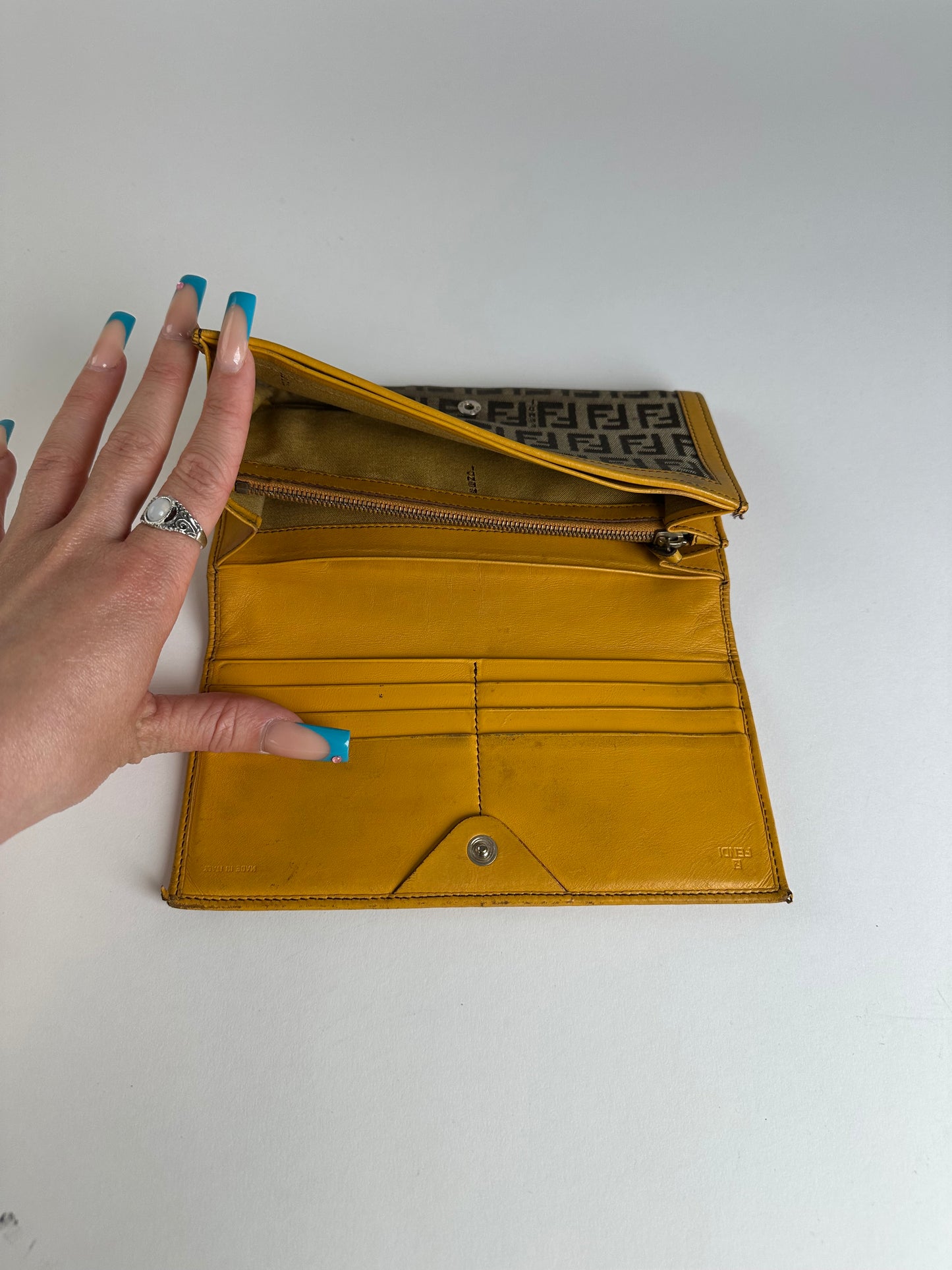 Vintage Fendi FF Monogram Canvas Wallet Brown Yellow