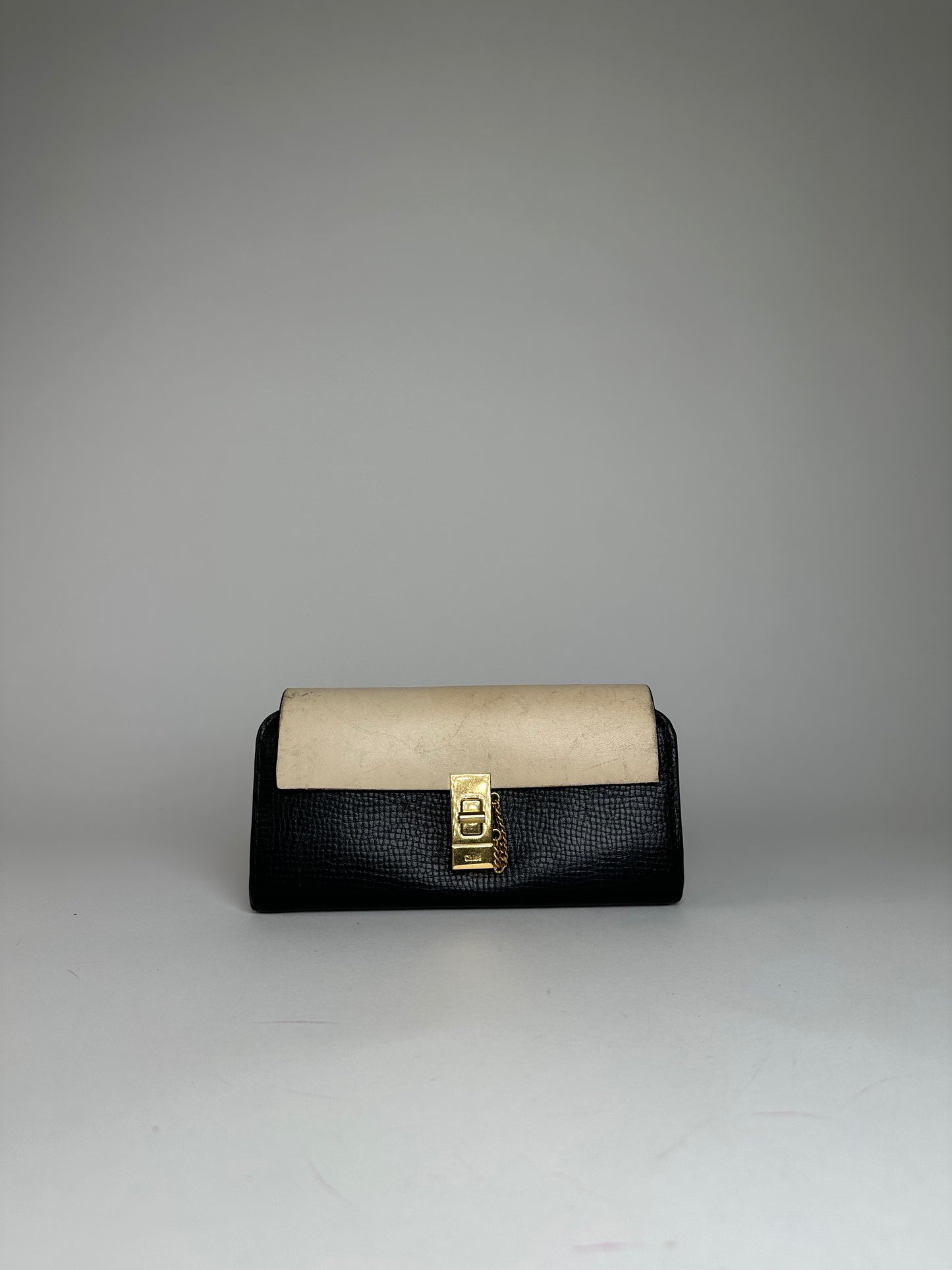 Vintage Chloe Snake Emblossed Leather Wallet Black Beige