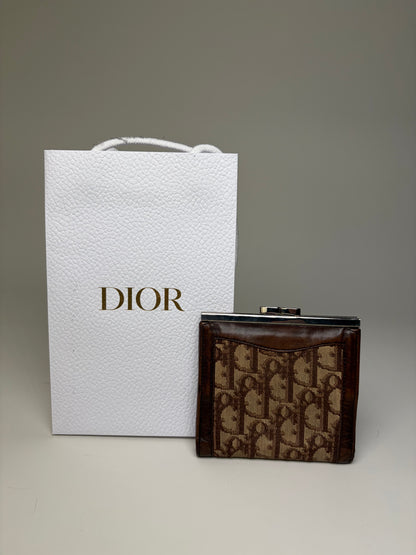 Vintage Dior Oblique Canvas Wallet Brown Beige Silver