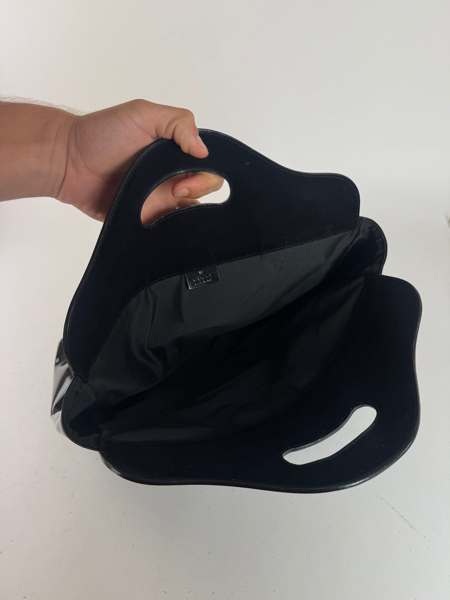 Sac fourre-tout vintage en cuir verni suédé Gucci noir