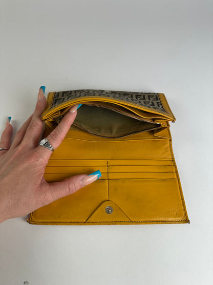 Vintage Fendi FF Monogram Canvas Wallet Brown Yellow