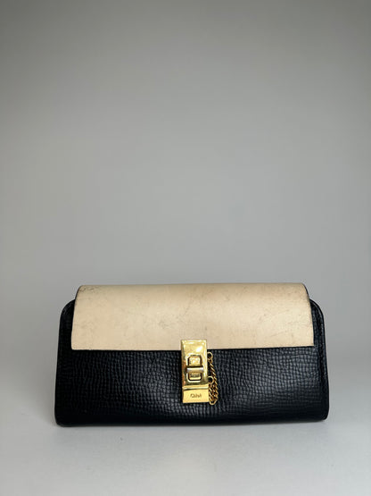 Vintage Chloe Snake Emblossed Leather Wallet Black Beige