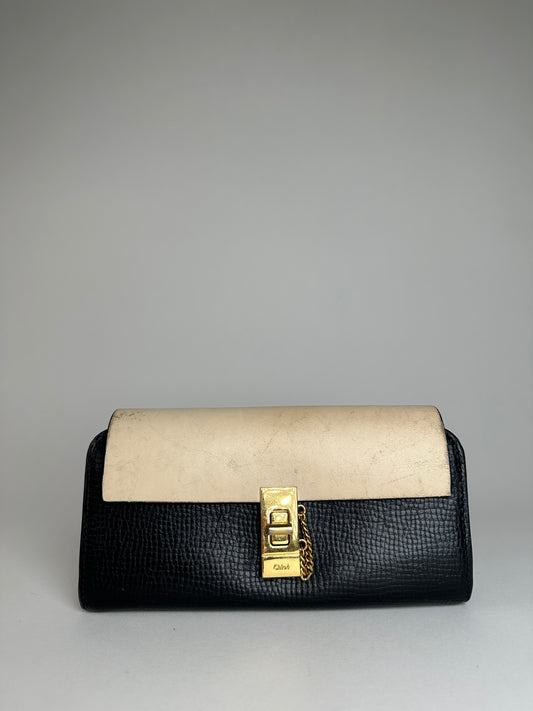 Vintage Chloe Snake Emblossed Leather Wallet Black Beige