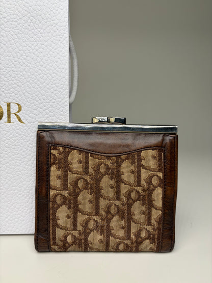 Vintage Dior Oblique Canvas Wallet Brown Beige Silver