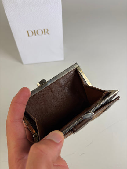 Vintage Dior Oblique Canvas Wallet Brown Beige Silver