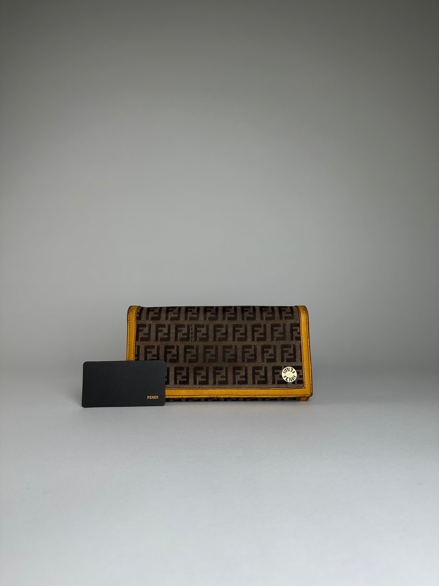 Vintage Fendi FF Monogram Canvas Wallet Brown Yellow