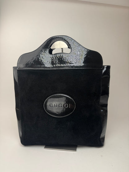 Sac fourre-tout vintage en cuir verni suédé Gucci noir