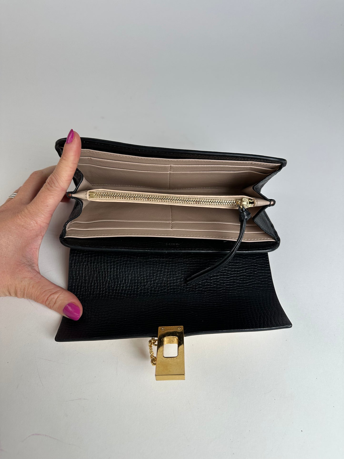 Vintage Chloe Snake Emblossed Leather Wallet Black Beige