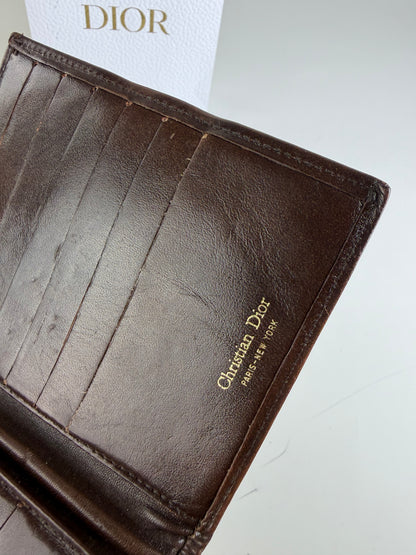 Vintage Dior Oblique Canvas Wallet Brown Beige Silver