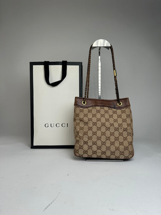 Vintage Gucci Monogram Bucket Bag Beige Brown