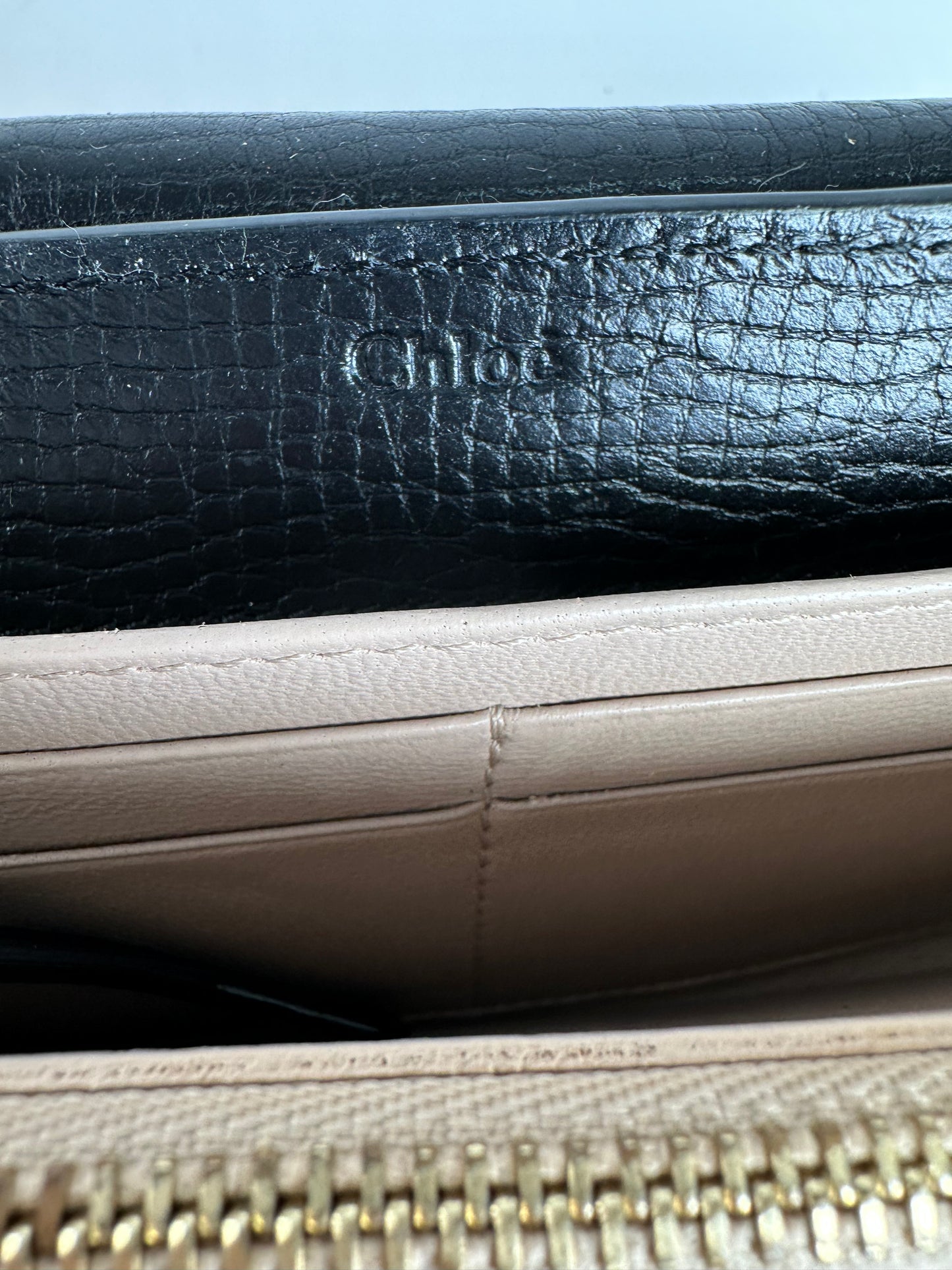 Vintage Chloe Snake Emblossed Leather Wallet Black Beige