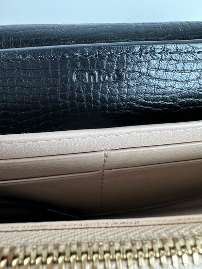 Vintage Chloe Snake Emblossed Leather Wallet Black Beige