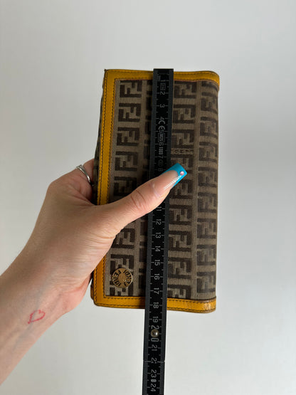 Vintage Fendi FF Monogram Canvas Wallet Brown Yellow