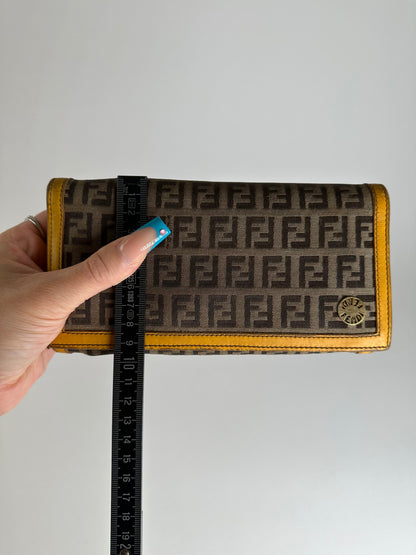 Vintage Fendi FF Monogram Canvas Wallet Brown Yellow