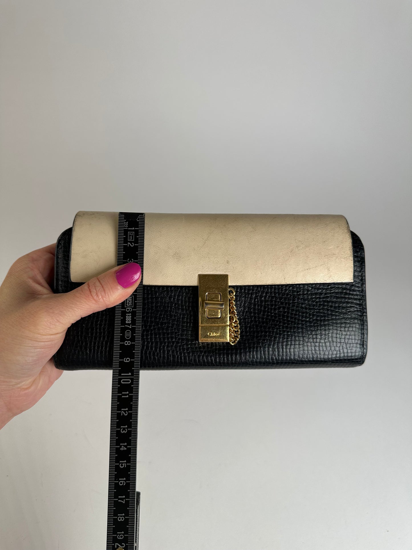Vintage Chloe Snake Emblossed Leather Wallet Black Beige