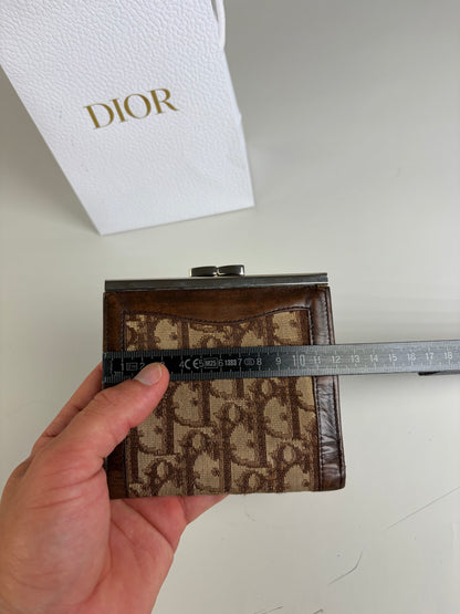 Vintage Dior Oblique Canvas Wallet Brown Beige Silver
