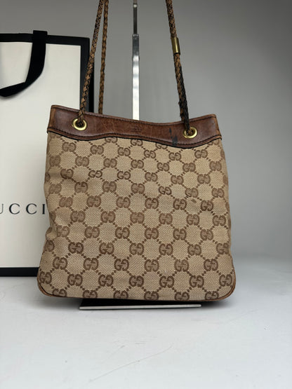 Vintage Gucci Monogram Bucket Bag Beige Brown