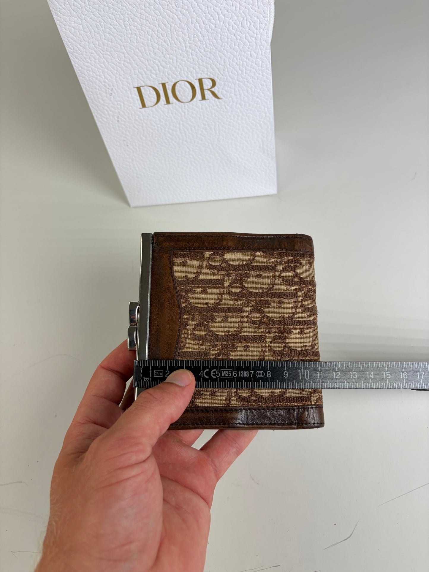 Vintage Dior Oblique Canvas Wallet Brown Beige Silver