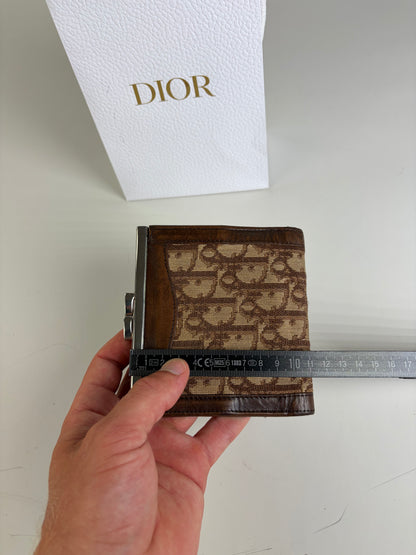 Vintage Dior Oblique Canvas Wallet Brown Beige Silver