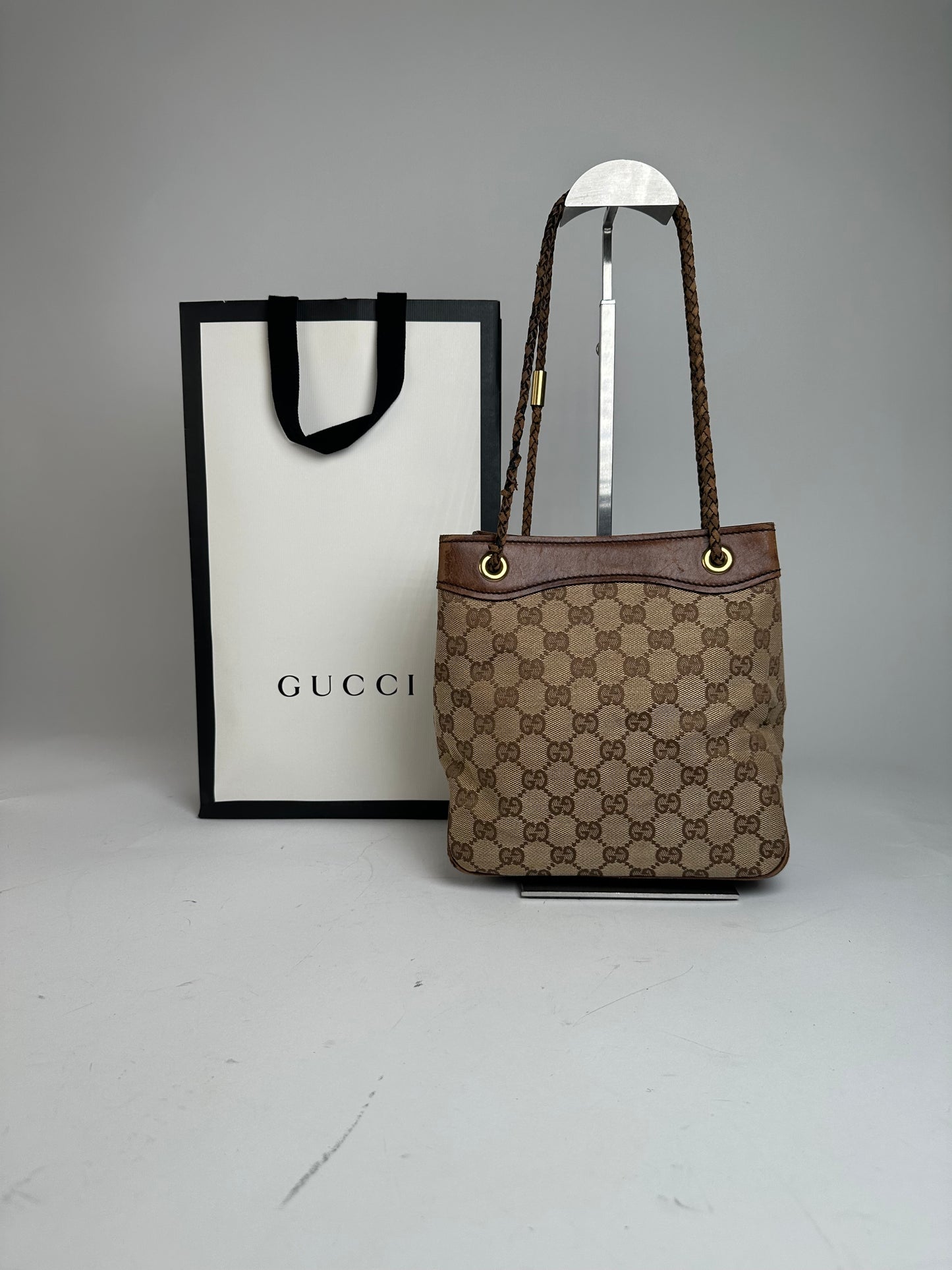 Vintage Gucci Monogram Bucket Bag Beige Brown
