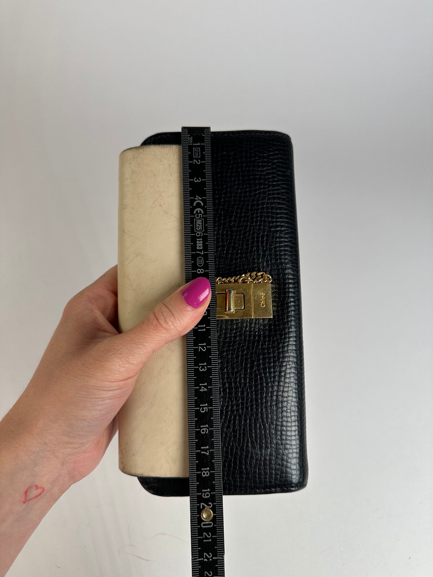 Vintage Chloe Snake Emblossed Leather Wallet Black Beige