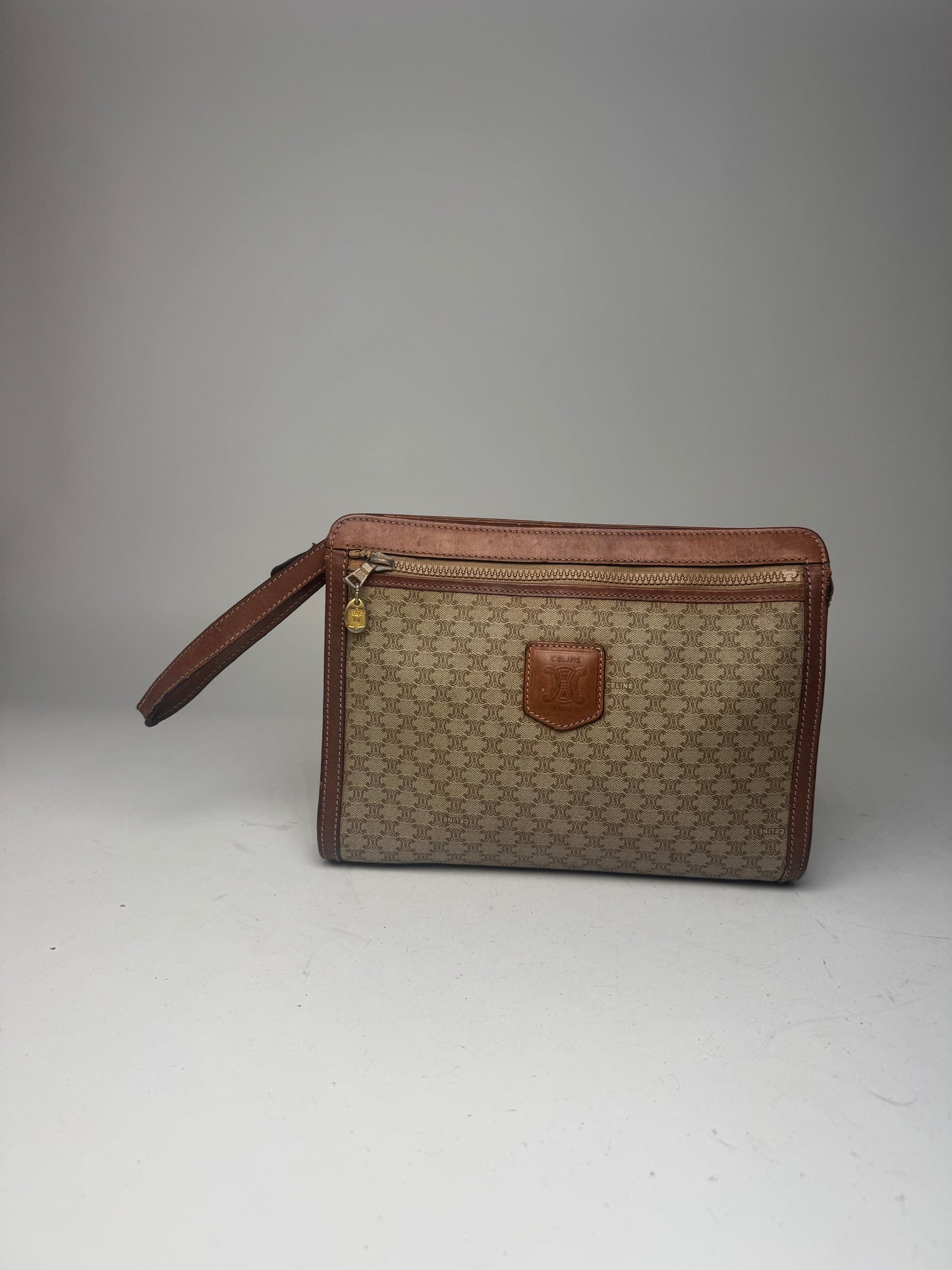 Vintage Celine Paris Leather Clutch beige brown