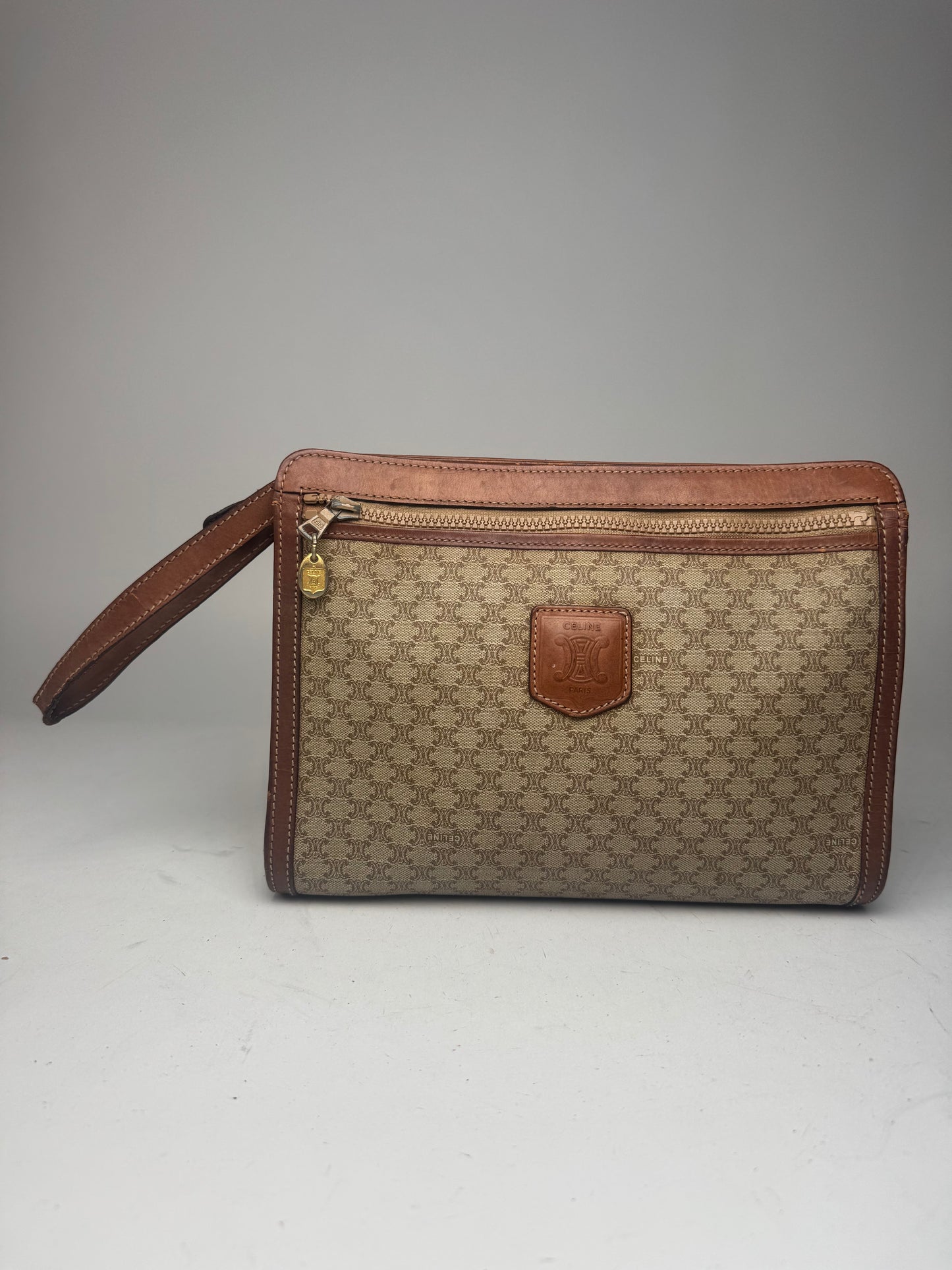 Vintage Celine Paris Leather Clutch beige brown