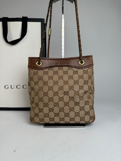 Vintage Gucci Monogram Bucket Bag Beige Brown