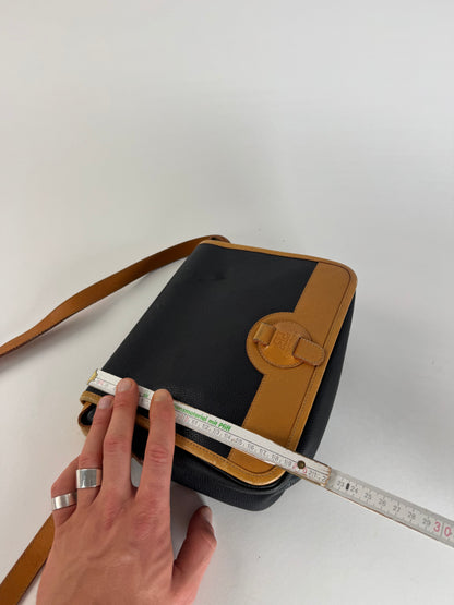 Vintage Courreges Leather Shoulder Crossbody bag Black Brown