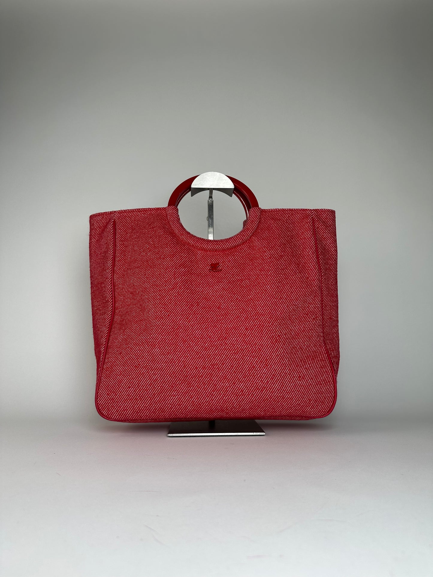 Vintage Courreges Denim Tote Bag Red