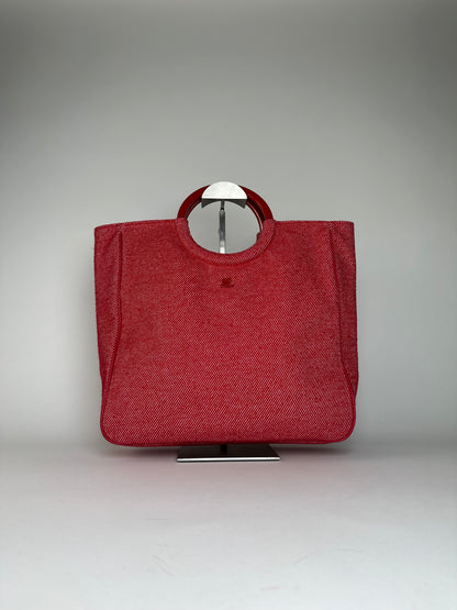 Vintage Courreges Denim Tote Bag Red