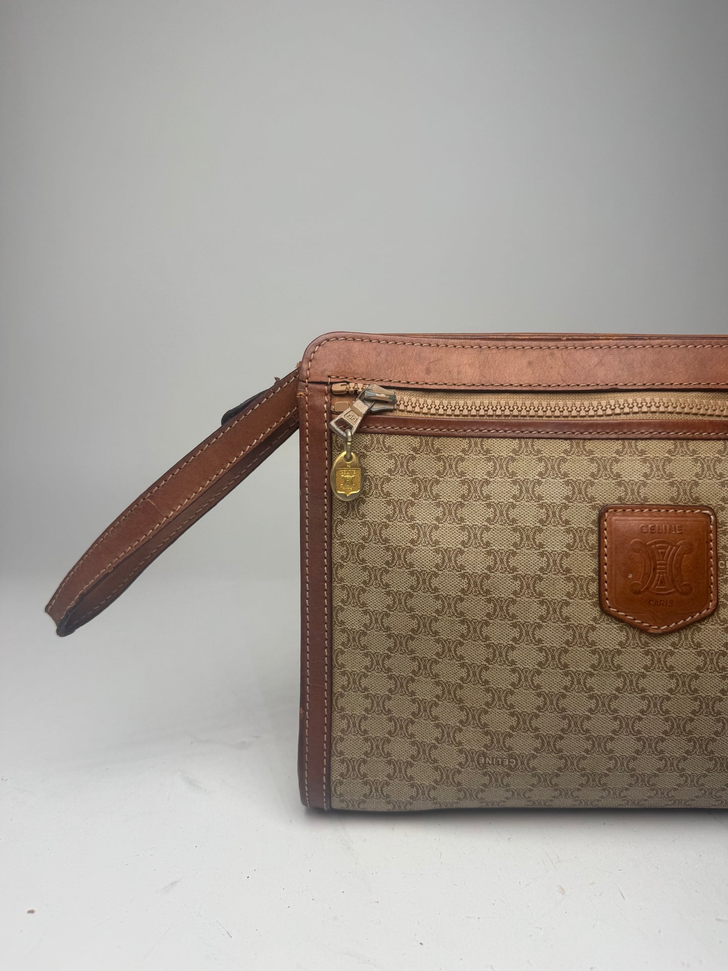 Vintage Celine Paris Leather Clutch beige brown