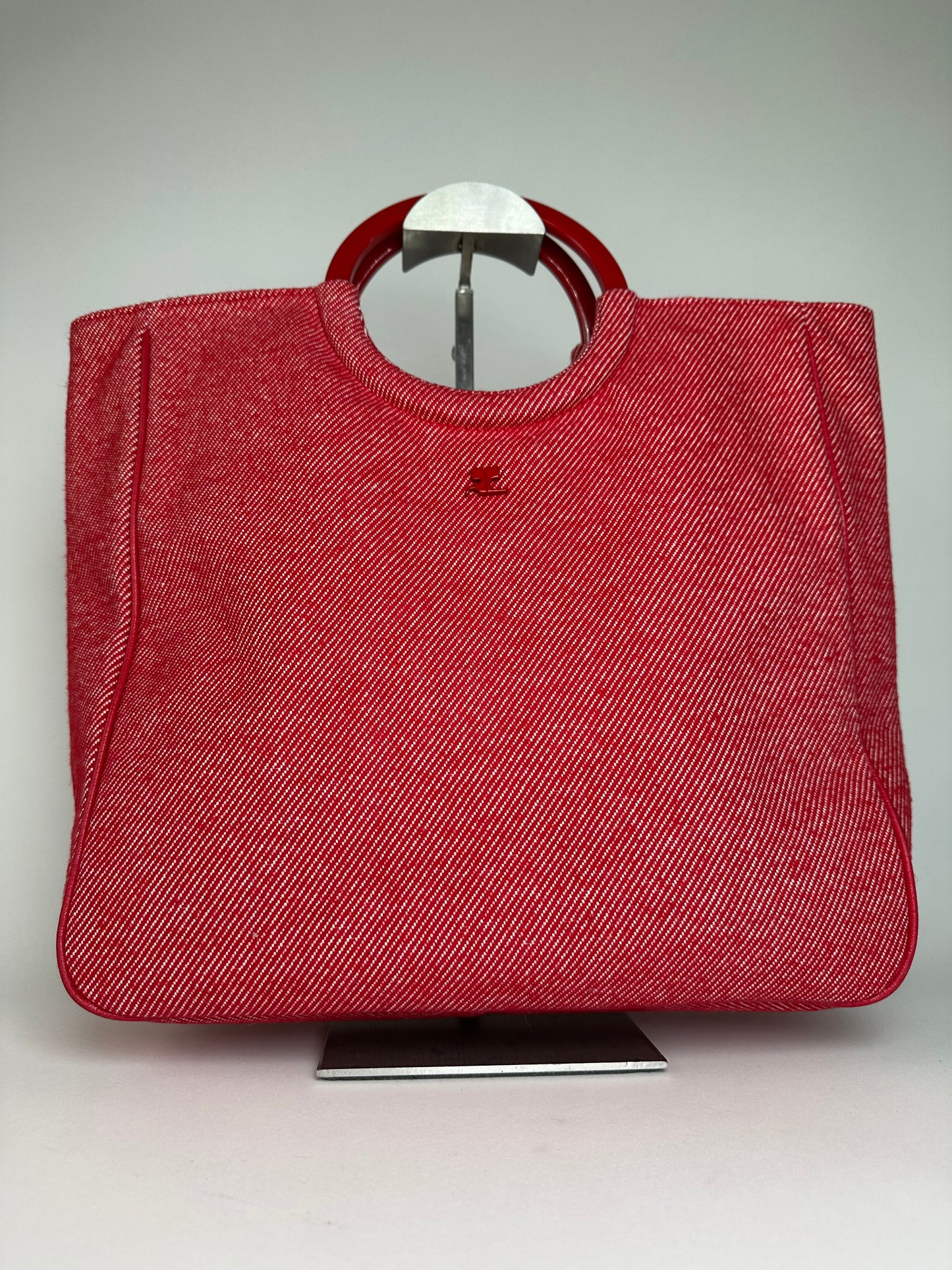 Vintage Courreges Denim Tote Bag Red