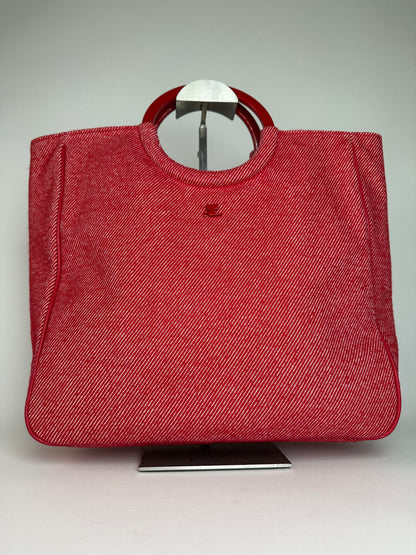 Vintage Courreges Denim Tote Bag Red