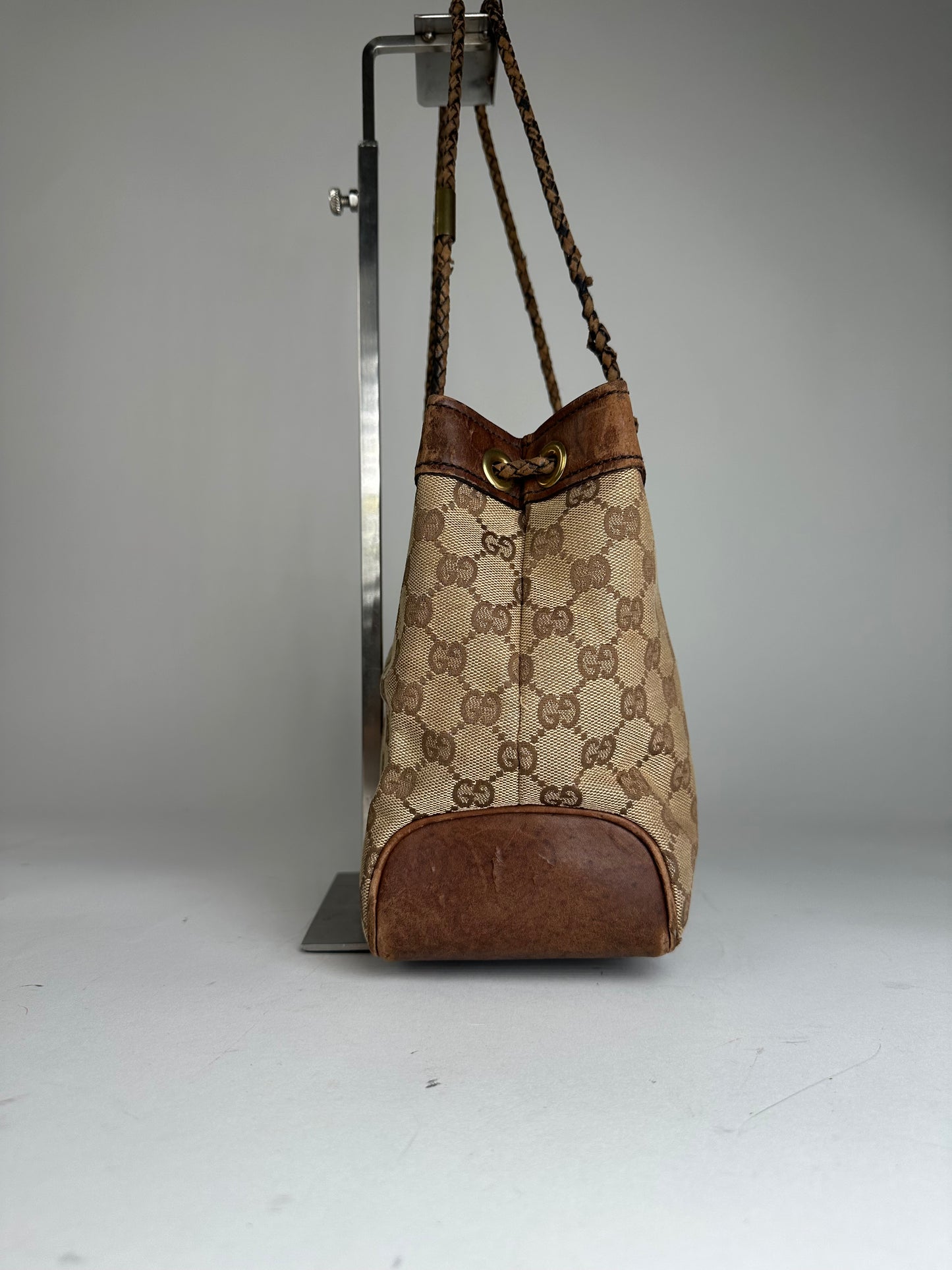 Vintage Gucci Monogram Bucket Bag Beige Brown