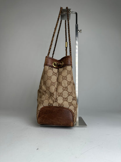 Vintage Gucci Monogram Bucket Bag Beige Brown