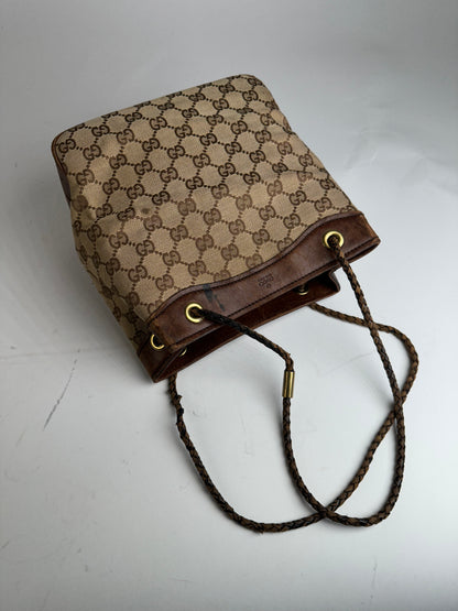 Vintage Gucci Monogram Bucket Bag Beige Brown