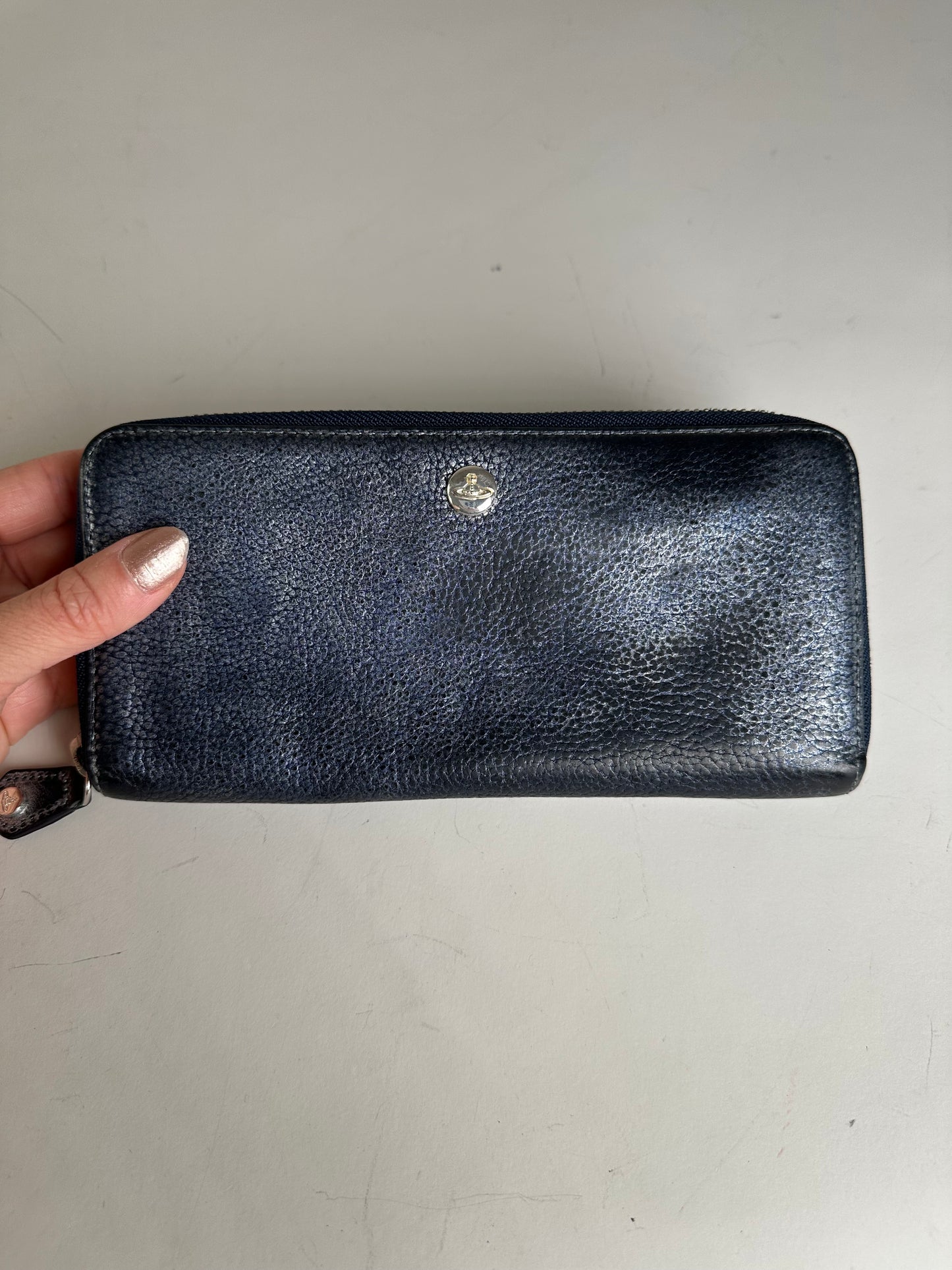Vintage Vivienne Westwood Leather Long Wallet Navy Silver